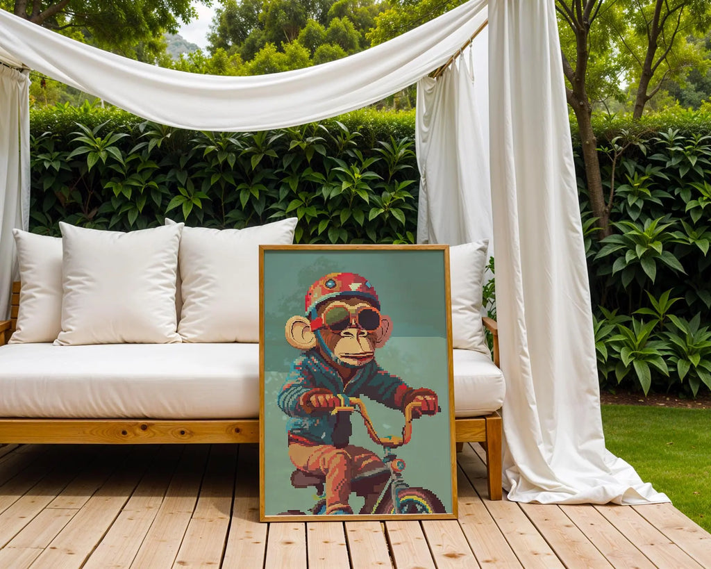 Monkey Riding Bicycle Art Print | Retro Whimsical Illustration wall art print, modern home decor, unframed artwork by Nomad & Nest