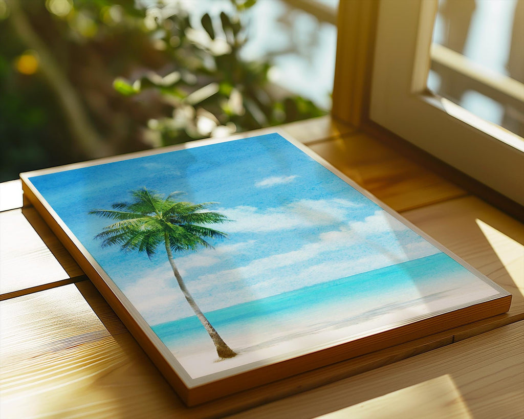 Colourful Prints | Tropical Palm Tree Beach Print • Coastal Summer Wall Art wall art print, modern home decor, unframed artwork by Nomad & Nest