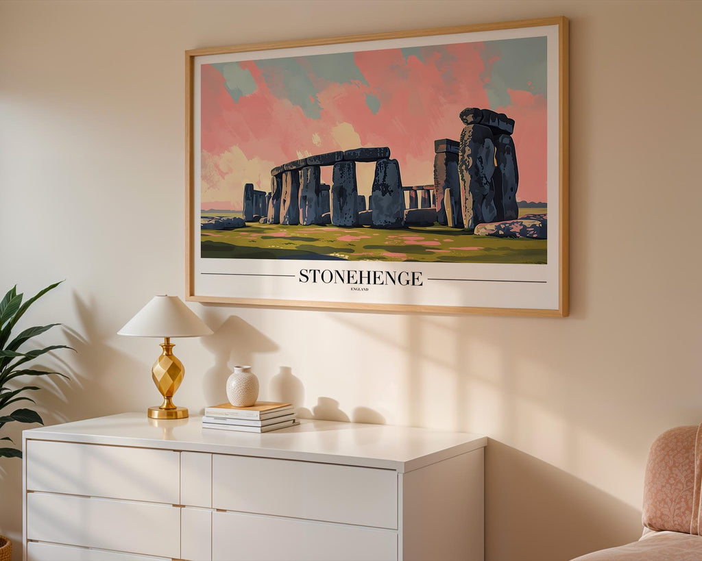 Stonehenge Travel Poster | Mystical British Landmark Wall Art wall art print, modern home decor, unframed artwork by Nomad & Nest