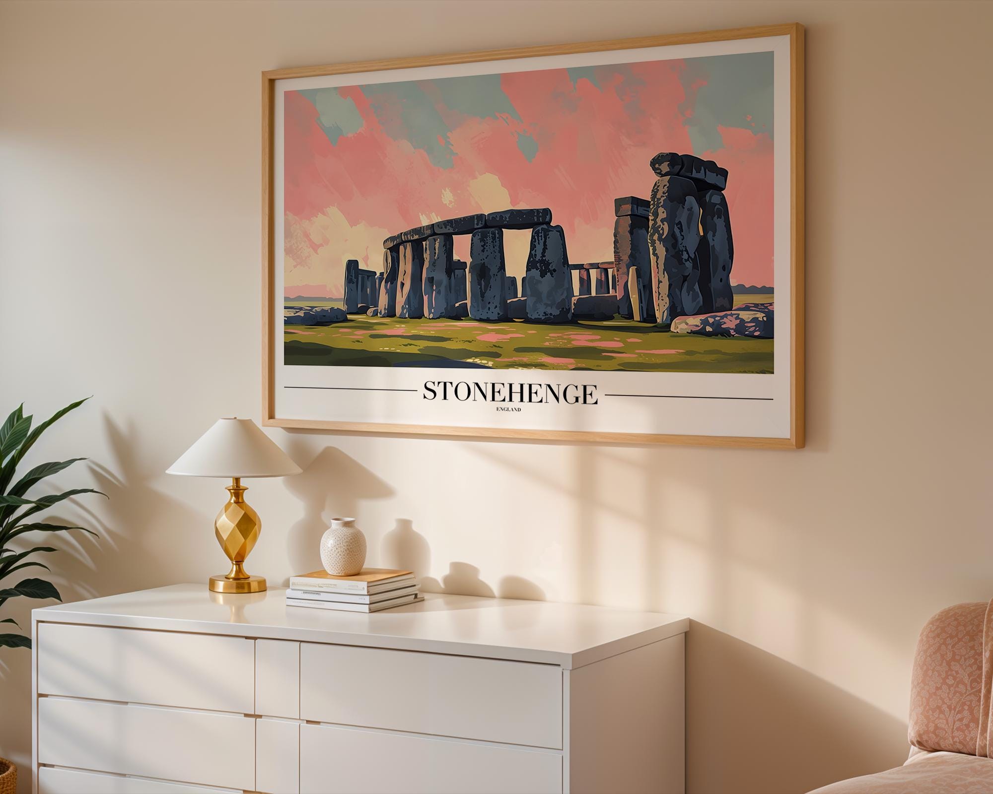 Stonehenge Travel Poster | Mystical British Landmark Wall Art wall art print, modern home decor, unframed artwork by Nomad & Nest
