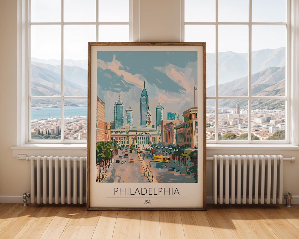 Philadelphia Skyline Art Print | Colorful Cityscape Travel Poster wall art print, modern home decor, unframed artwork by Nomad & Nest