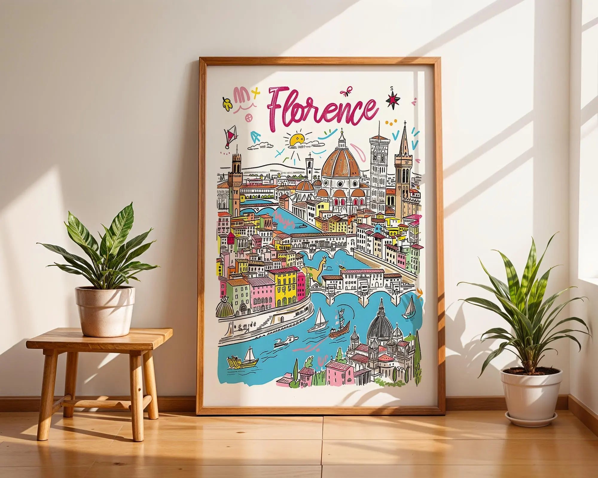 Florence Italy Art Print | Colorful Ponte Vecchio Travel Poster wall art print, modern home decor, unframed artwork by Nomad & Nest