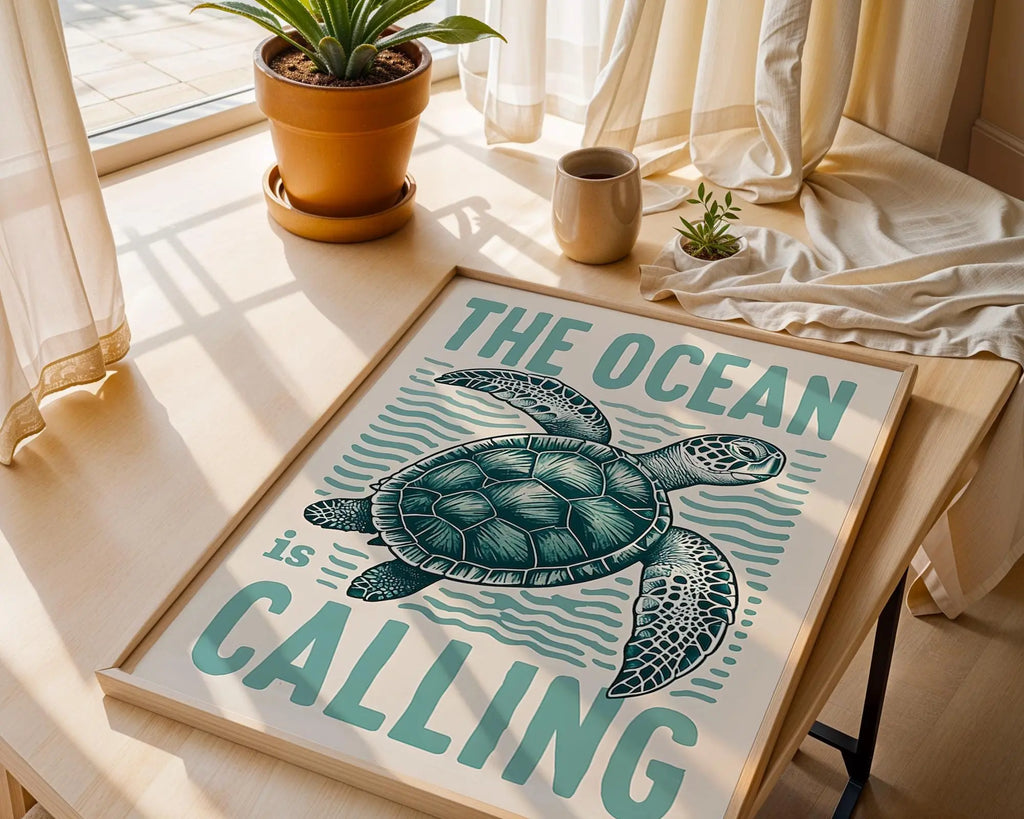 Turtle Wall Art Print | Coastal Marine Life Decor wall art print, modern home decor, unframed artwork by Nomad & Nest