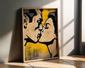 Modern Pop Art | Retro  Kiss Print | Yellow and Black Comic Book Style wall art print, modern home decor, unframed artwork by Nomad & Nest