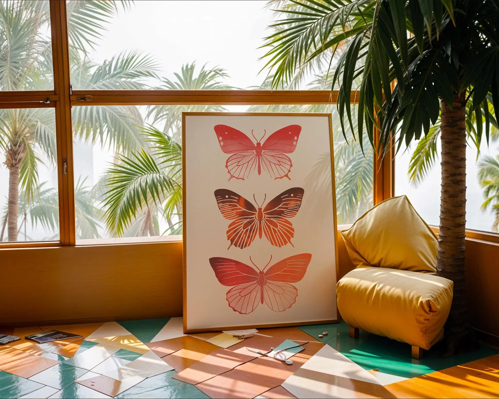 Red Butterflies Wall Art Print | Modern Insect Illustration wall art print, modern home decor, unframed artwork by Nomad & Nest
