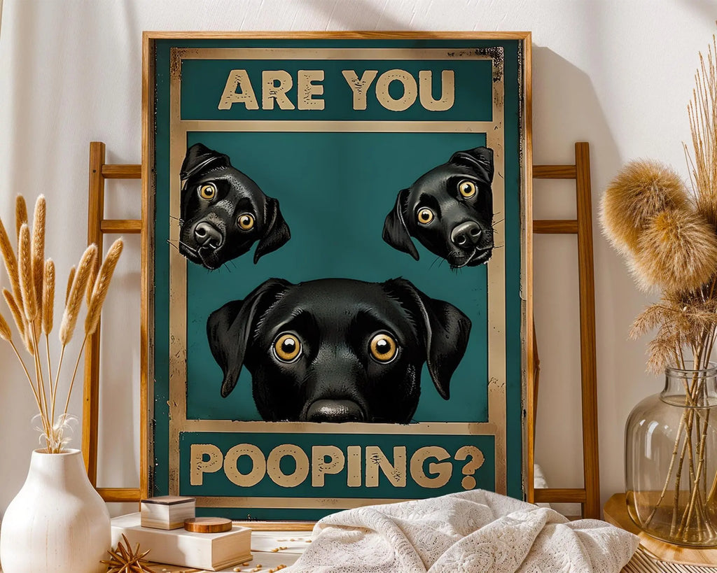 Positive Emotion | Are You Pooping Dog Wall Art | Funny Bathroom Poster | Playful Pet Humour wall art print, modern home decor, unframed artwork by Nomad & Nest