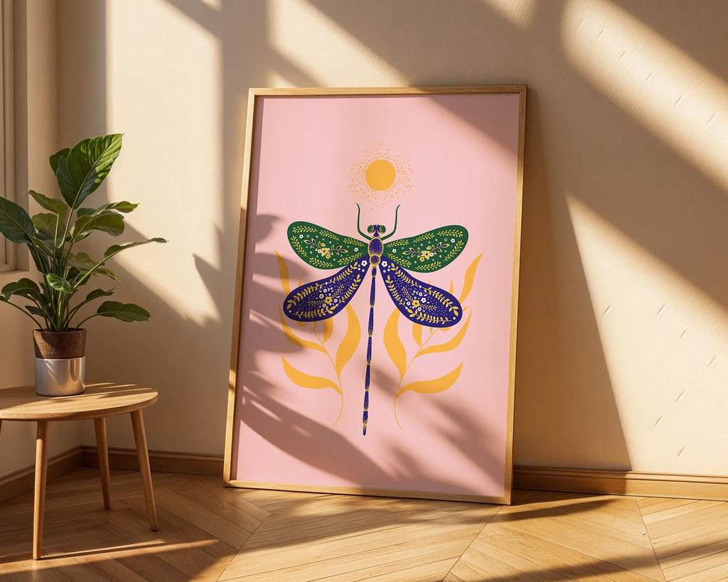 Dragonfly Botanical Art Print | Colorful Insect Illustration wall art print, modern home decor, unframed artwork by Nomad & Nest