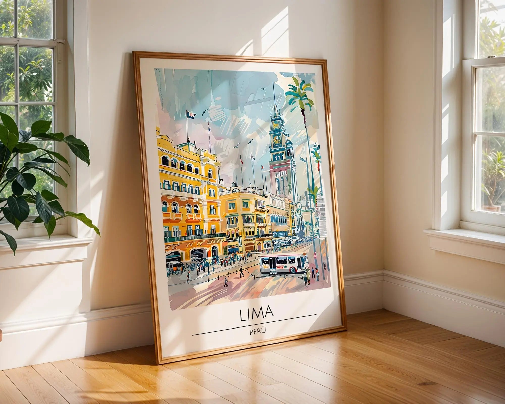 Lima Peru Travel Poster | Vintage Yellow Cityscape Art Print wall art print, modern home decor, unframed artwork by Nomad & Nest