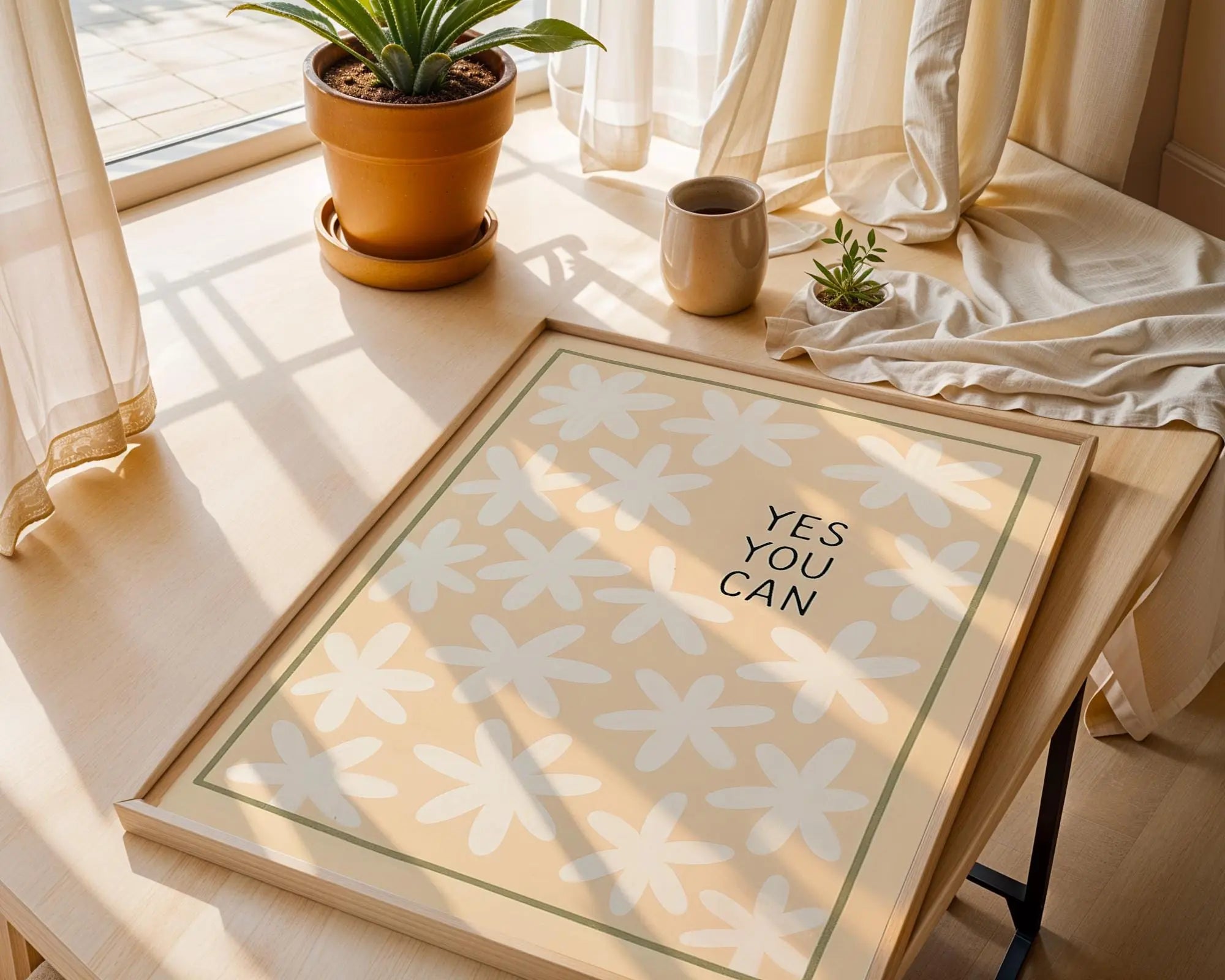 Yes You Can Print | Minimalist Floral Motivational Wall Art wall art print, modern home decor, unframed artwork by Nomad & Nest