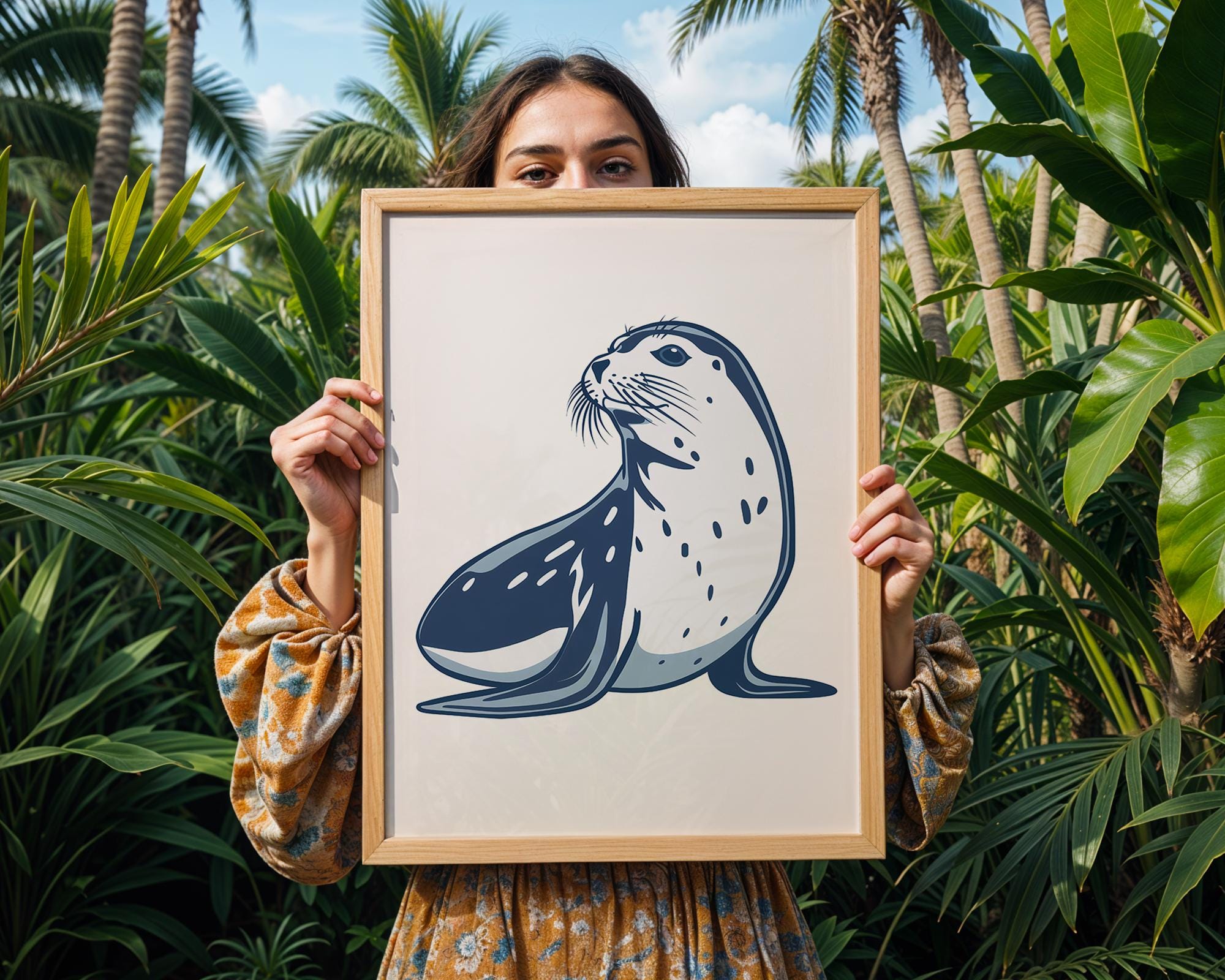 Blue Seal Art Print, Coastal Nursery Decor, Marine Animal Poster wall art print, modern home decor, unframed artwork by Nomad & Nest
