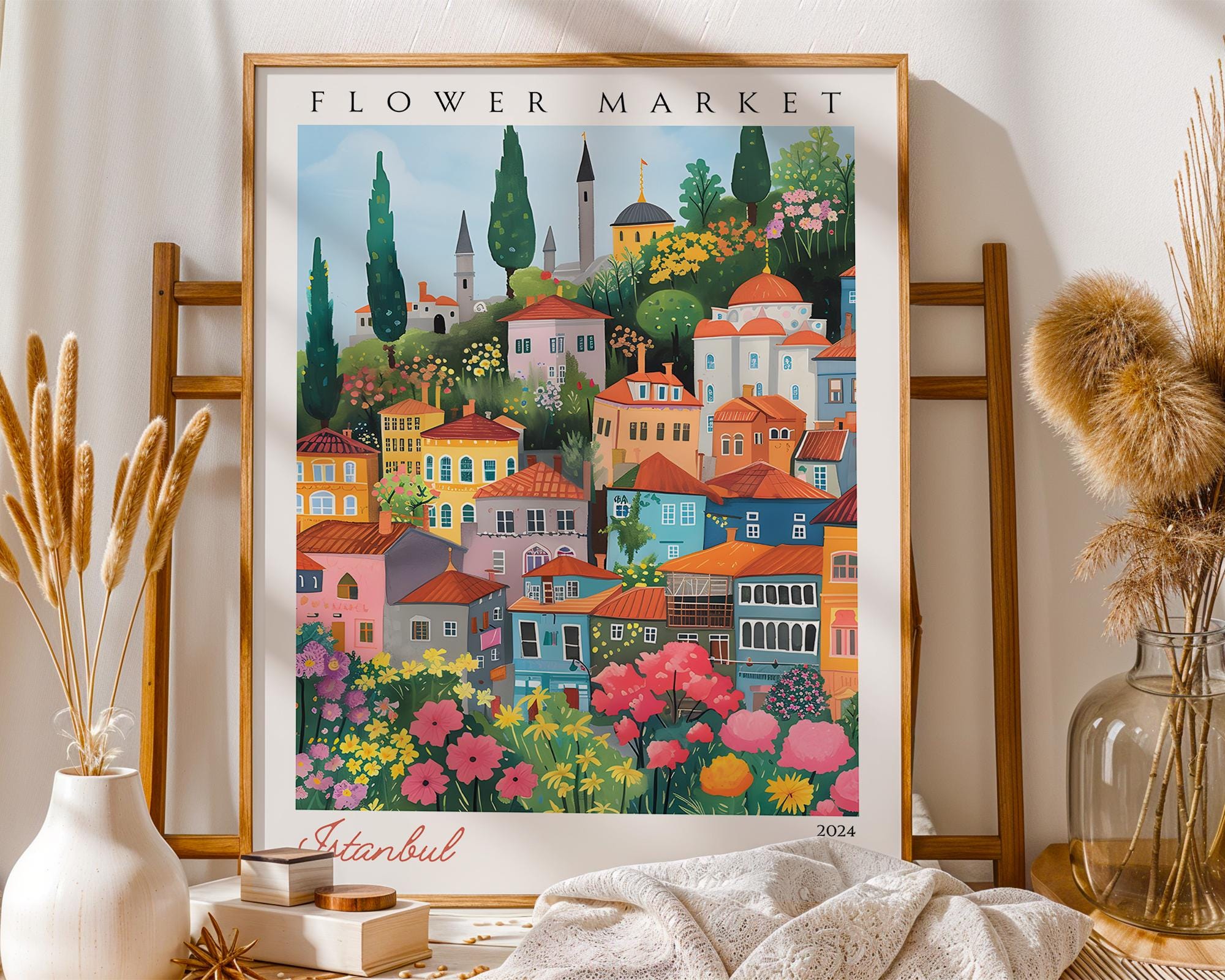 Istanbul Flower Market Print | Vintage Turkish Travel Poster wall art print, modern home decor, unframed artwork by Nomad & Nest