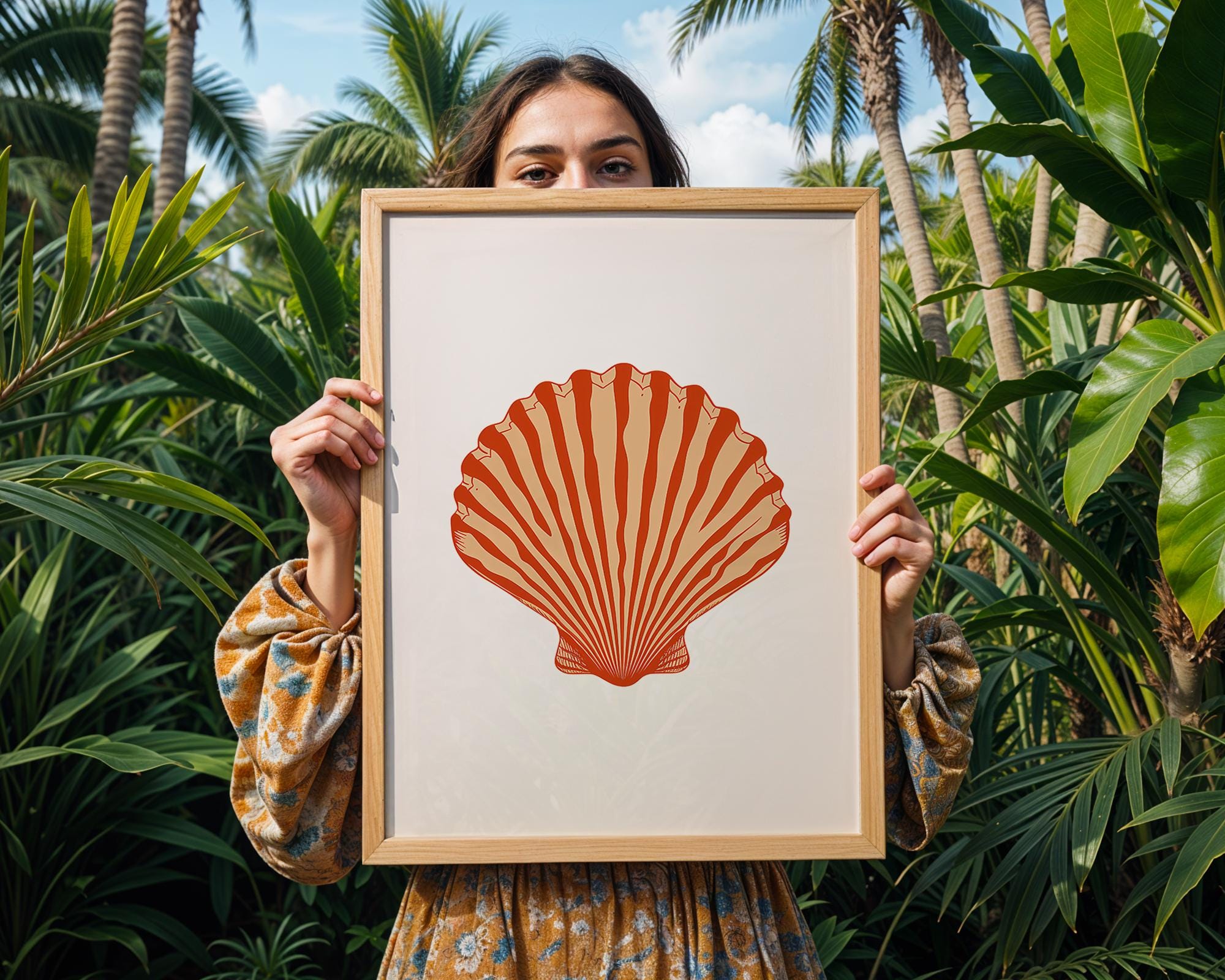 Red Seashell Art Print, Coastal Home Decor wall art print, modern home decor, unframed artwork by Nomad & Nest