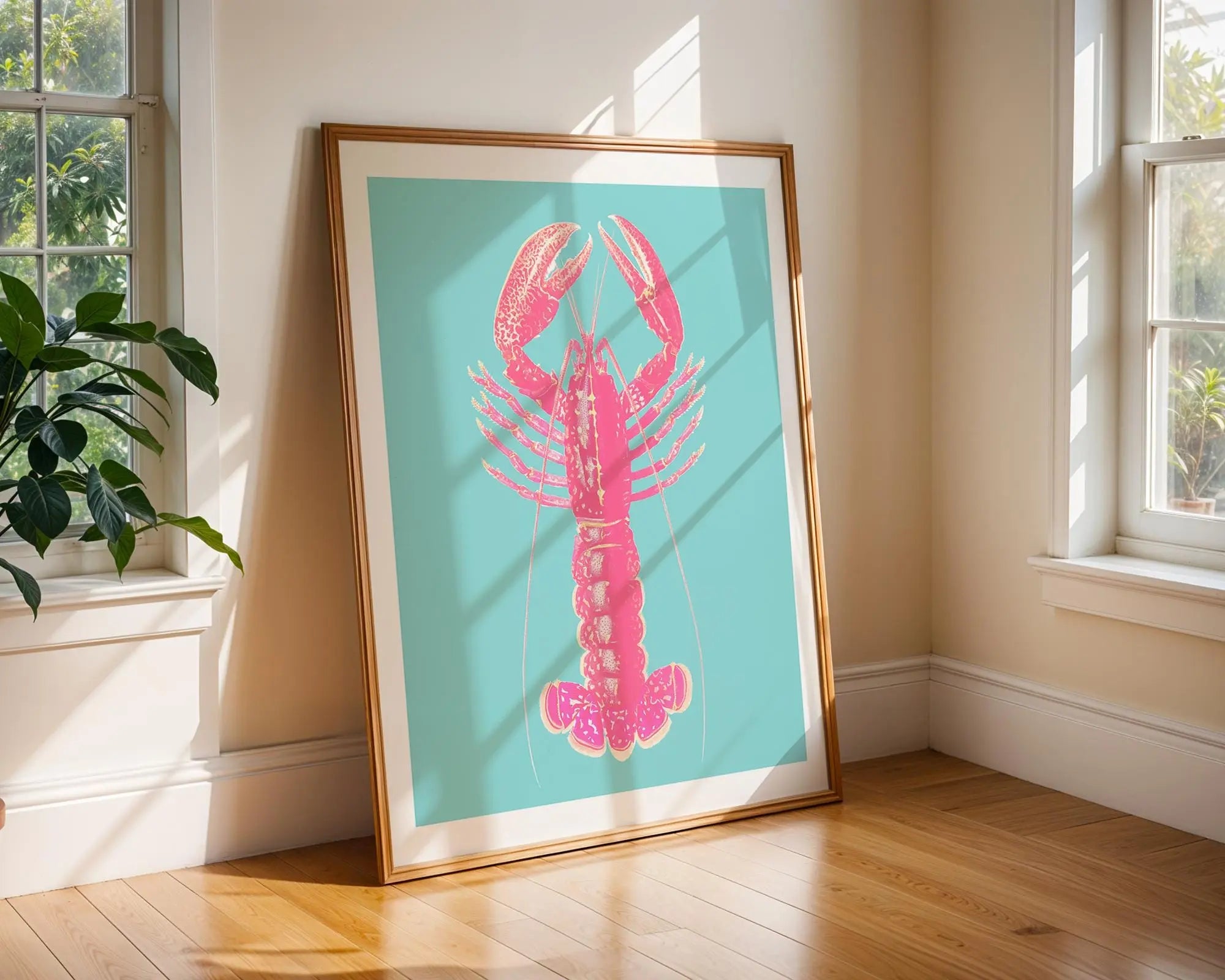 Pink Lobster Print | Coastal Kitchen, Nautical Wall Art wall art print, modern home decor, unframed artwork by Nomad & Nest