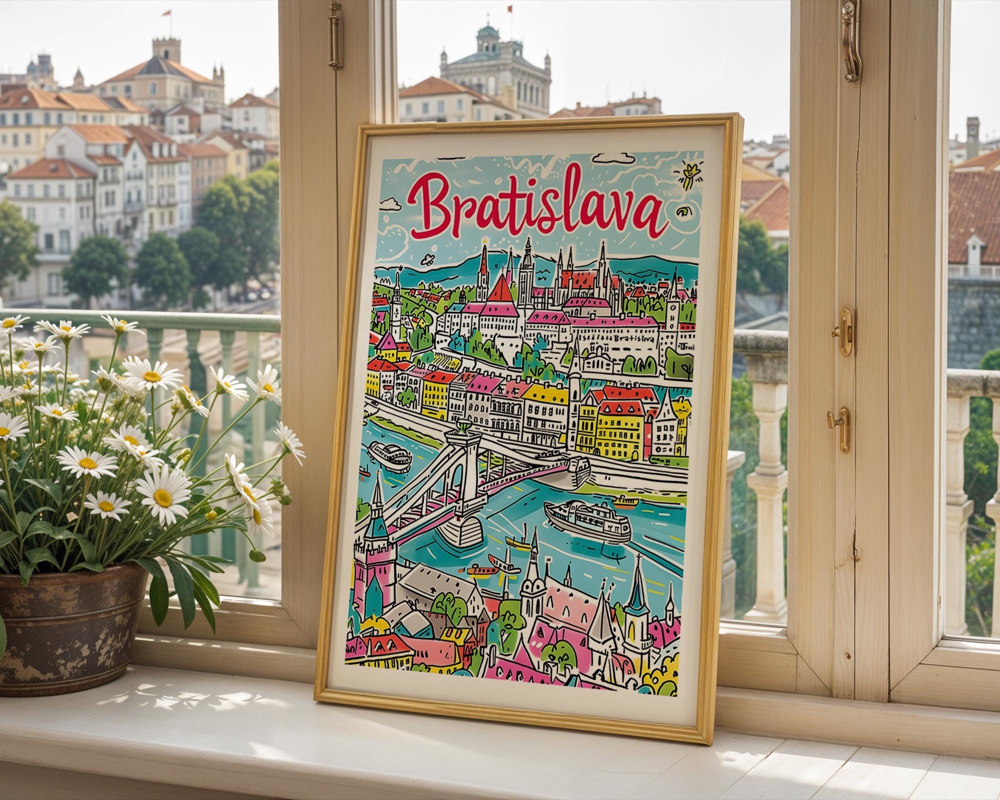 Bratislava Slovakia Travel Poster | Colorful European City Illustration wall art print, modern home decor, unframed artwork by Nomad & Nest