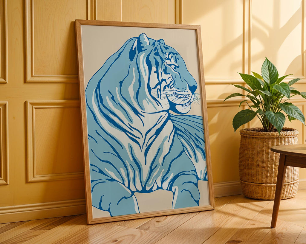 Blue Tiger Art Print | Minimalist Jungle Animal Poster wall art print, modern home decor, unframed artwork by Nomad & Nest