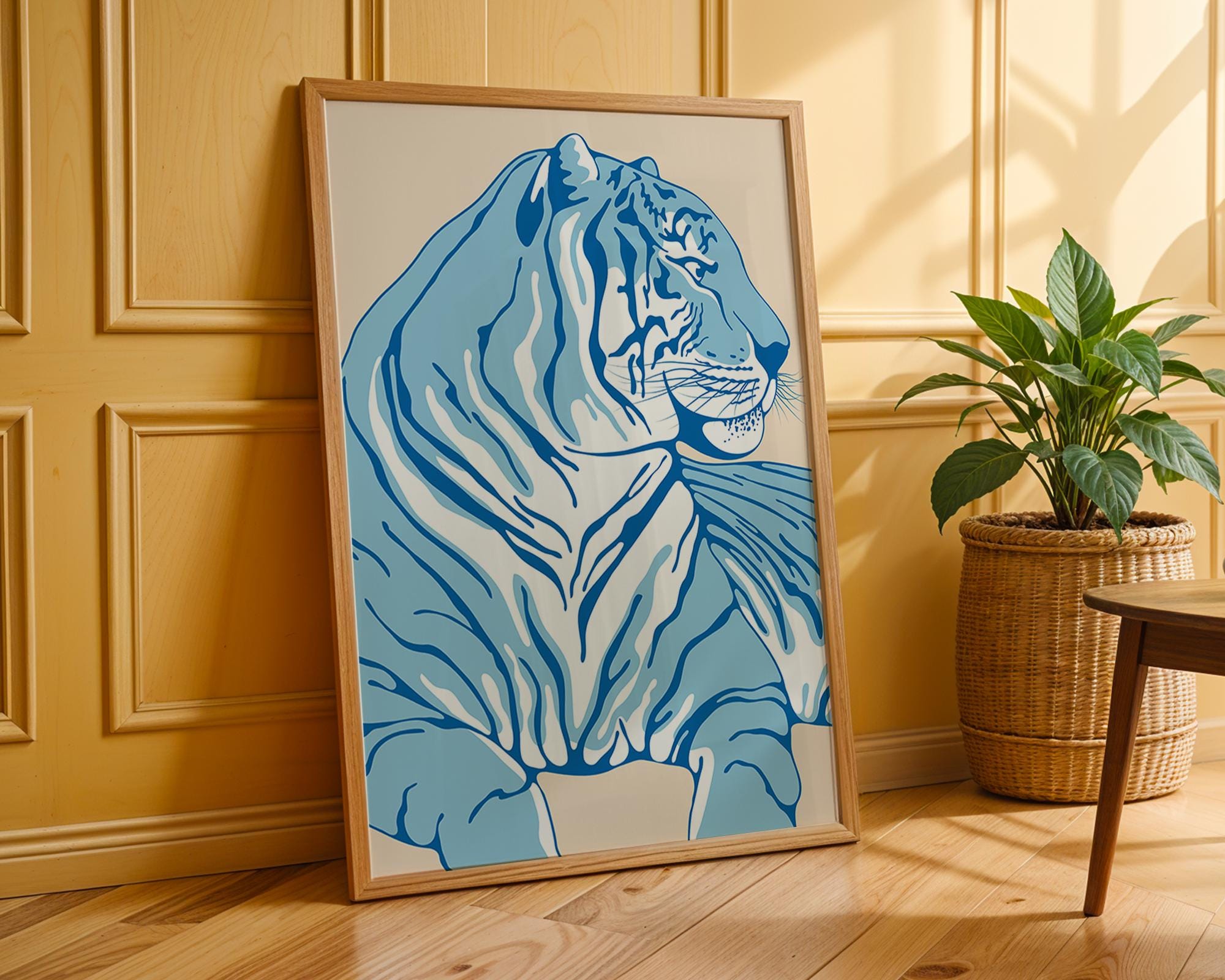 Blue Tiger Art Print | Minimalist Jungle Animal Poster wall art print, modern home decor, unframed artwork by Nomad & Nest