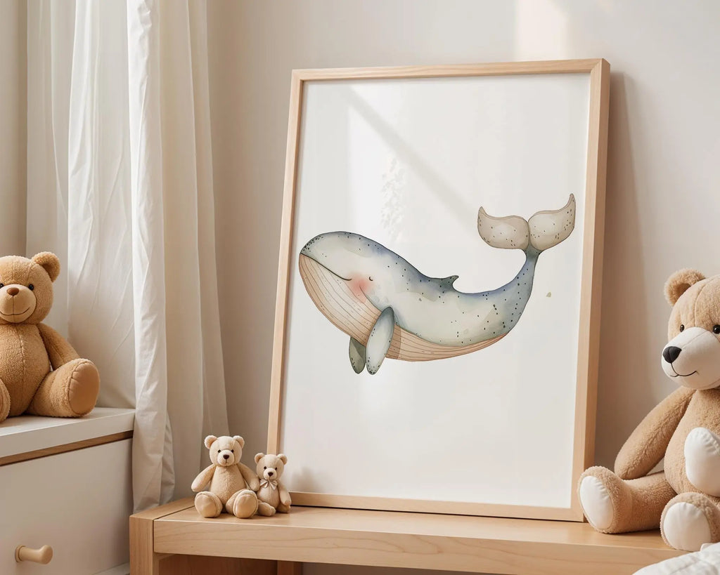 Playroom Ideas | Whale Nursery Wall Art | Ocean Animal Blue Sea Baby Decor wall art print, modern home decor, unframed artwork by Nomad & Nest
