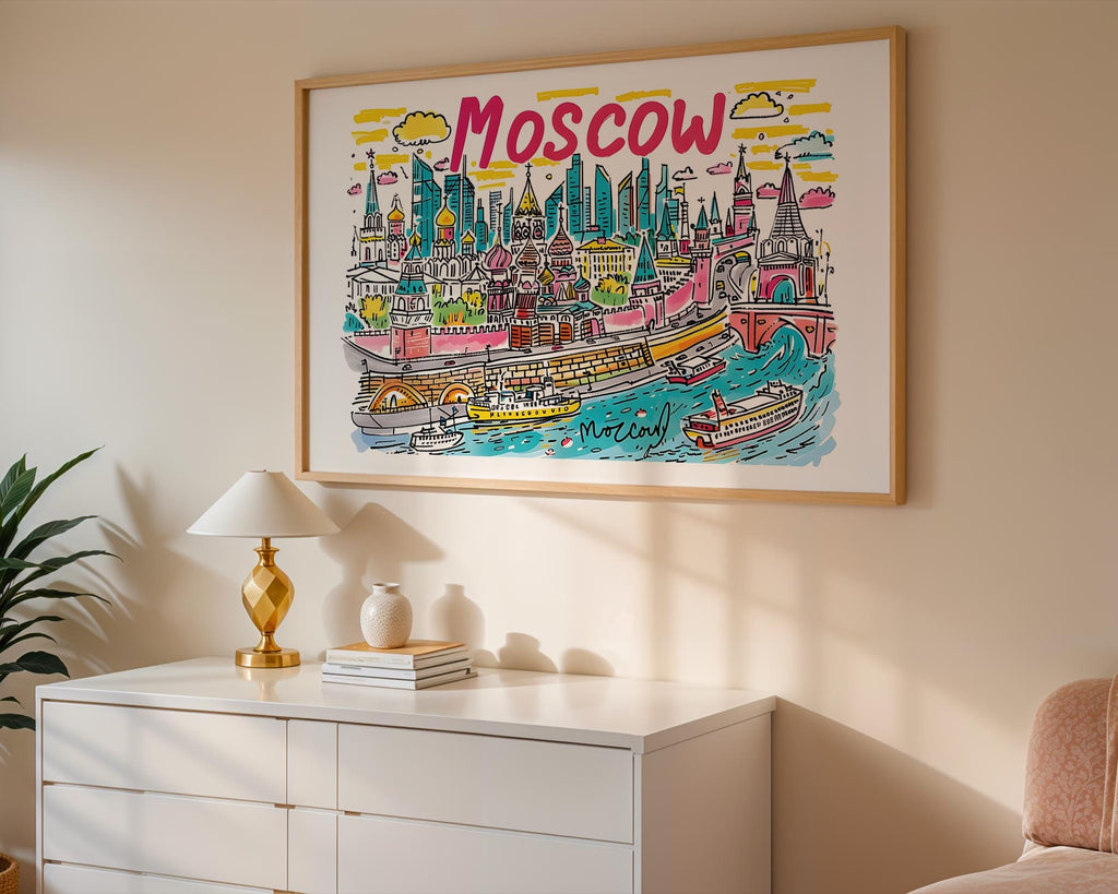 Moscow Russia Art Print | Colorful Cityscape Travel Poster wall art print, modern home decor, unframed artwork by Nomad & Nest