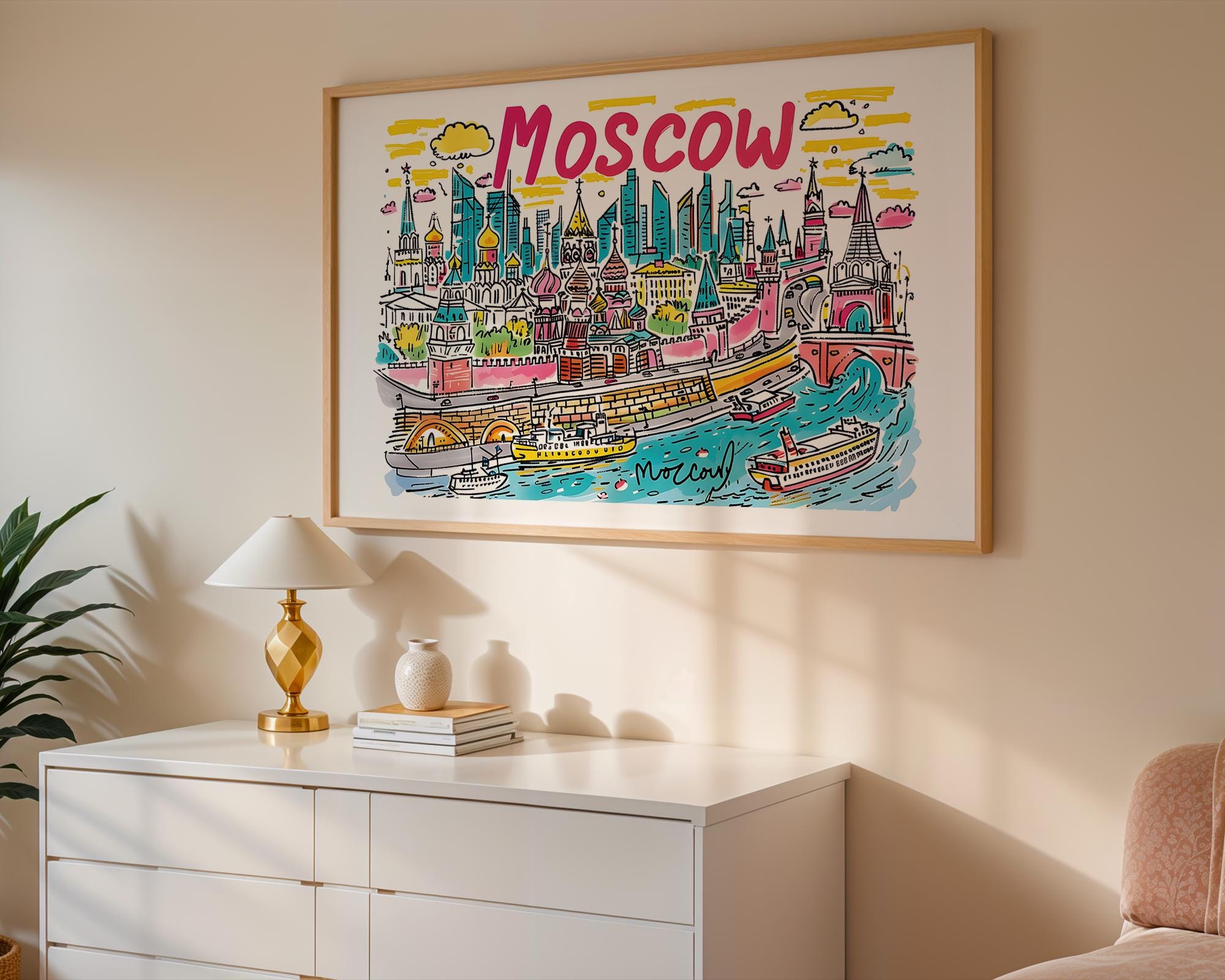 Moscow Russia Art Print | Colorful Cityscape Travel Poster wall art print, modern home decor, unframed artwork by Nomad & Nest