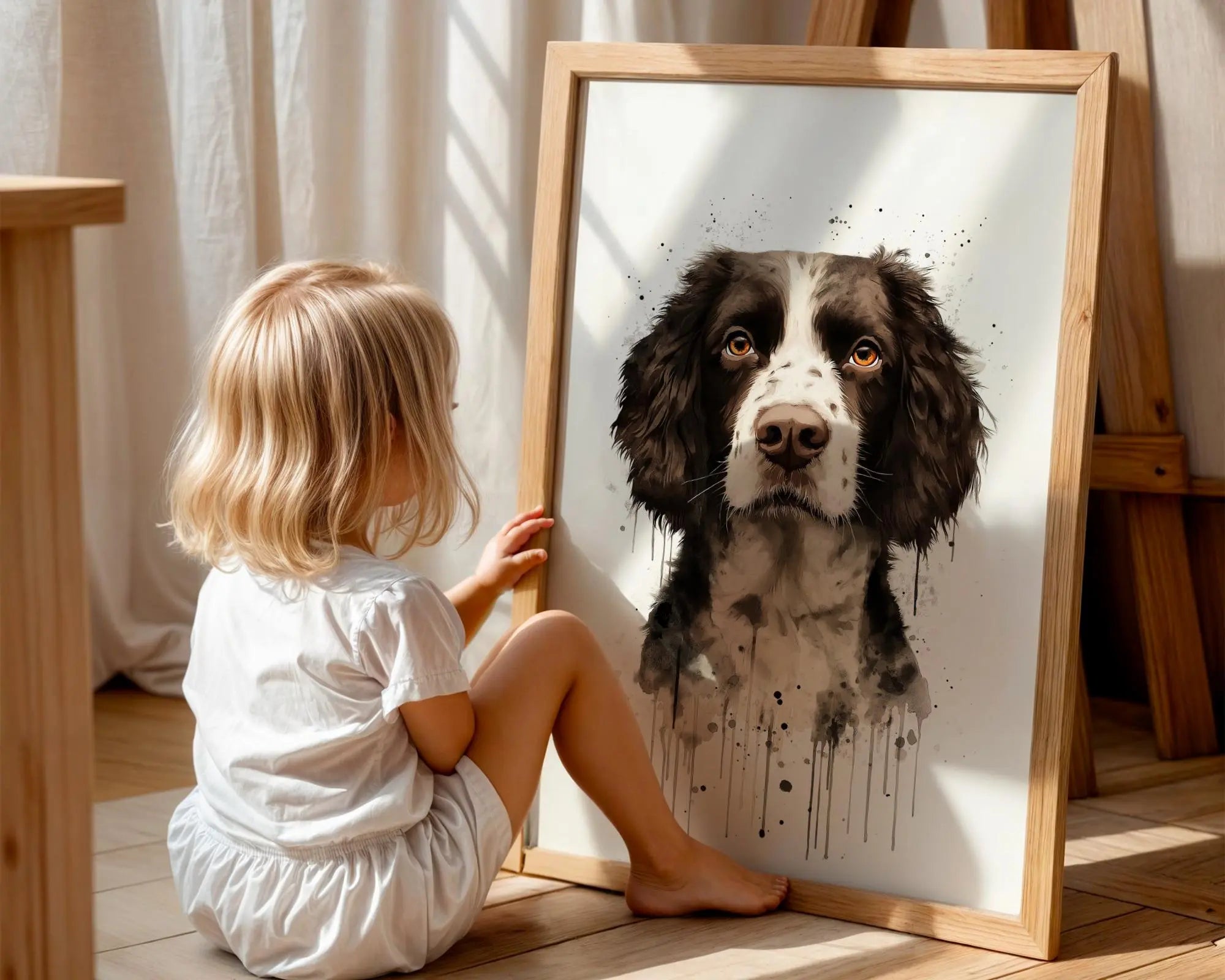 Springer Spaniel Watercolor Portrait | Elegant Dog Breed Wall Art wall art print, modern home decor, unframed artwork by Nomad & Nest