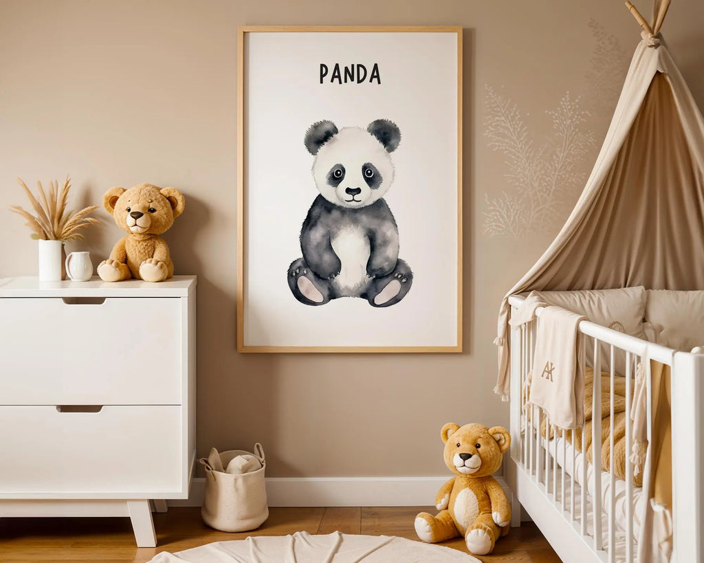 Playroom Ideas | Panda Nursery Wall Art | Neutral Animal Baby Illustration wall art print, modern home decor, unframed artwork by Nomad & Nest