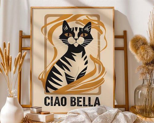 Ciao Bella Cat Art Print | Italian Inspired Animal Illustration wall art print, modern home decor, unframed artwork by Nomad & Nest
