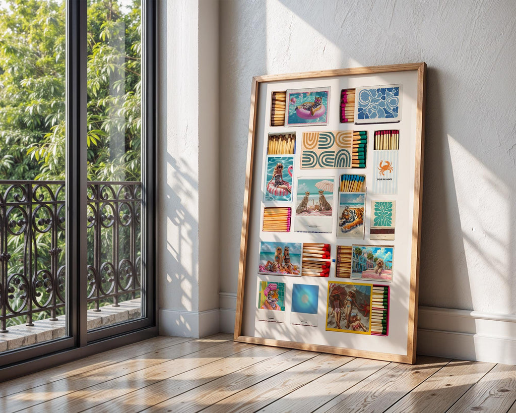 Colourful Prints | Vintage Matchbox Art Print | Retro Summer Travel Poster wall art print, modern home decor, unframed artwork by Nomad & Nest