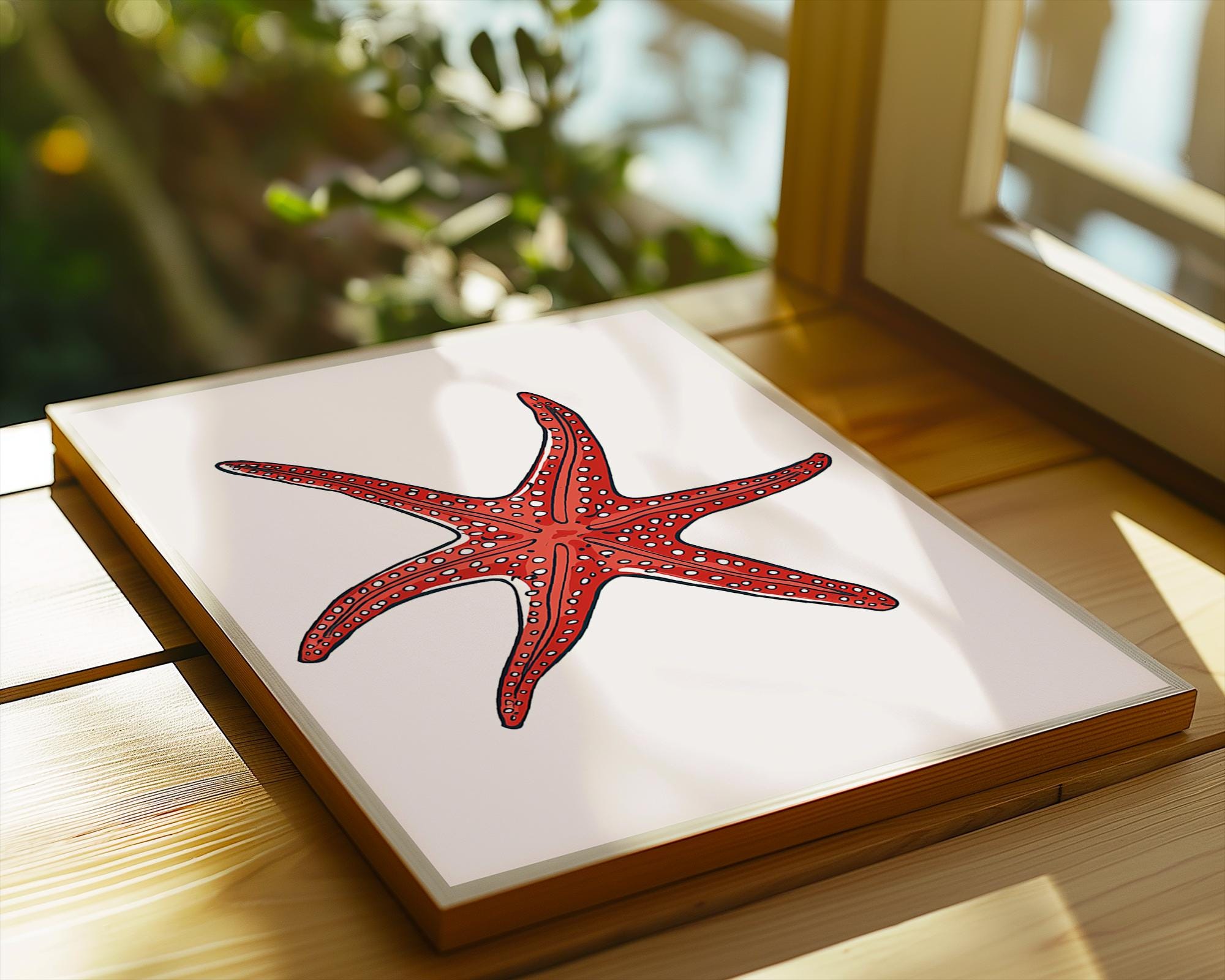 Bright Red Starfish Print, Coastal Sea Life Poster wall art print, modern home decor, unframed artwork by Nomad & Nest