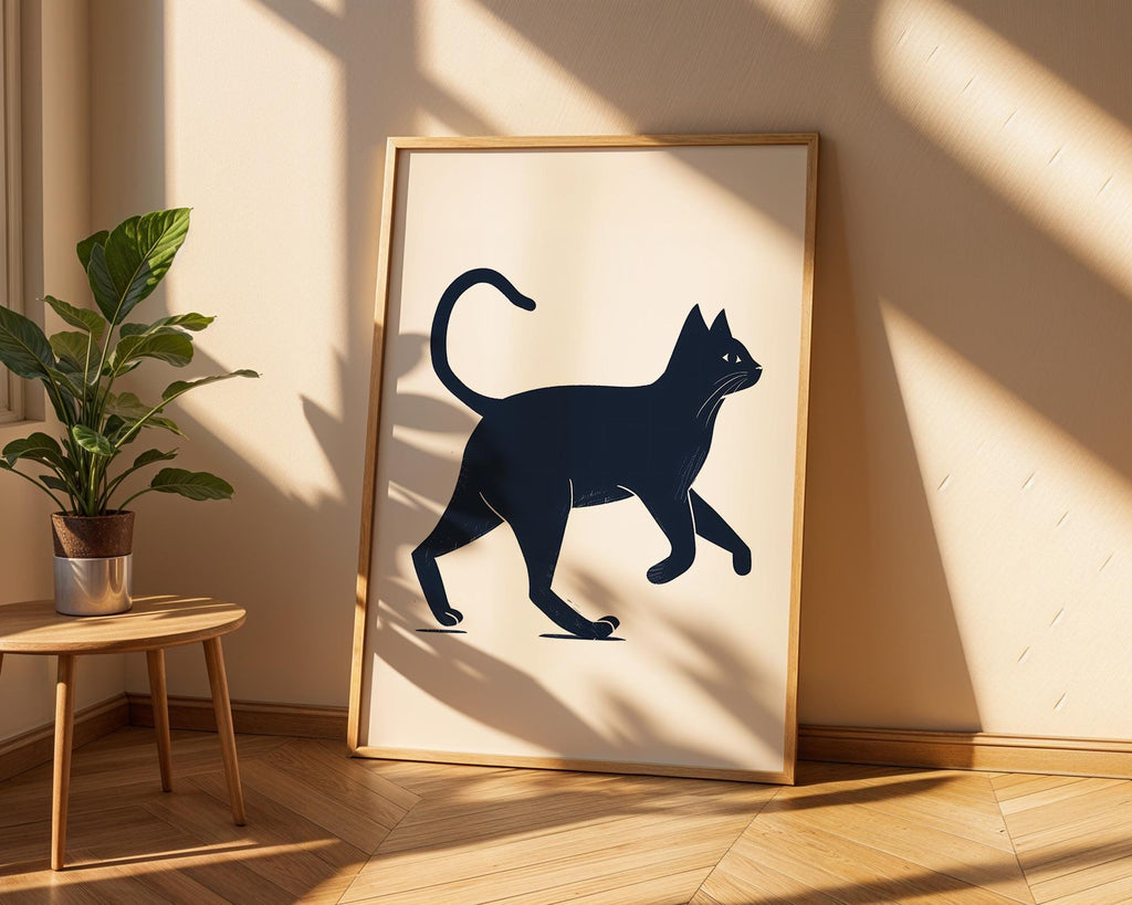 Stylish Black Cat Art Print, Minimalist Home Decor wall art print, modern home decor, unframed artwork by Nomad & Nest