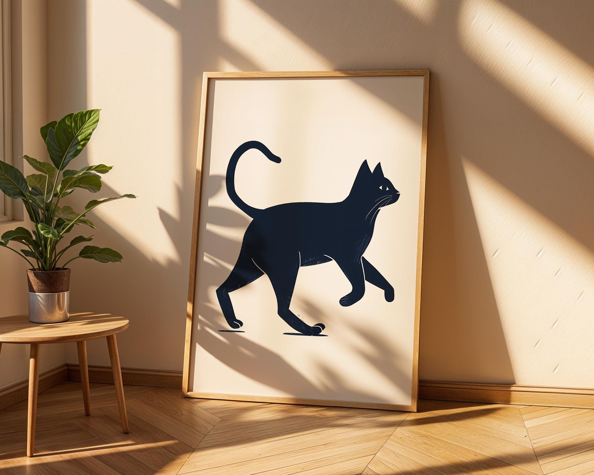 Stylish Black Cat Art Print, Minimalist Home Decor wall art print, modern home decor, unframed artwork by Nomad & Nest
