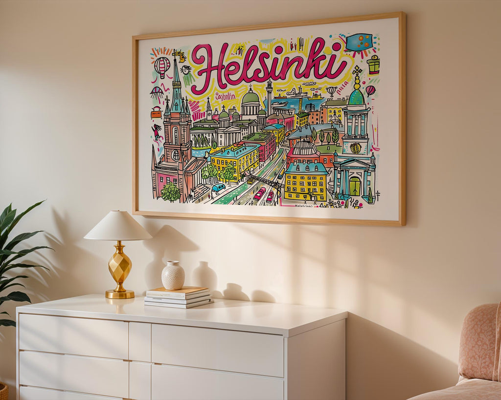 Helsinki Finland Art Print | Colorful Nordic Cityscape Poster wall art print, modern home decor, unframed artwork by Nomad & Nest