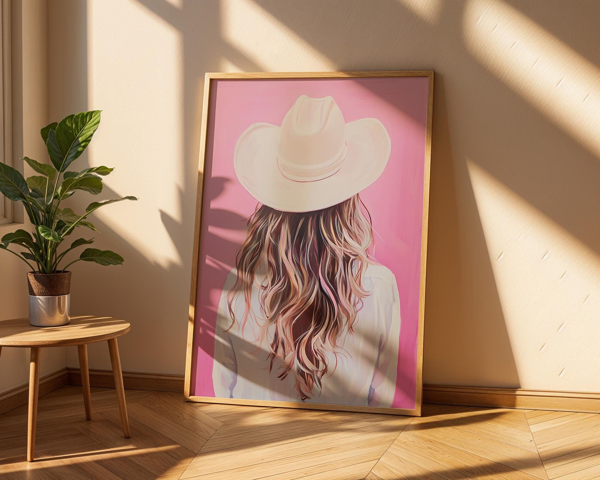 Coastal Cowgirl Art Print | Blonde Hair, Pink Western Decor wall art print, modern home decor, unframed artwork by Nomad & Nest