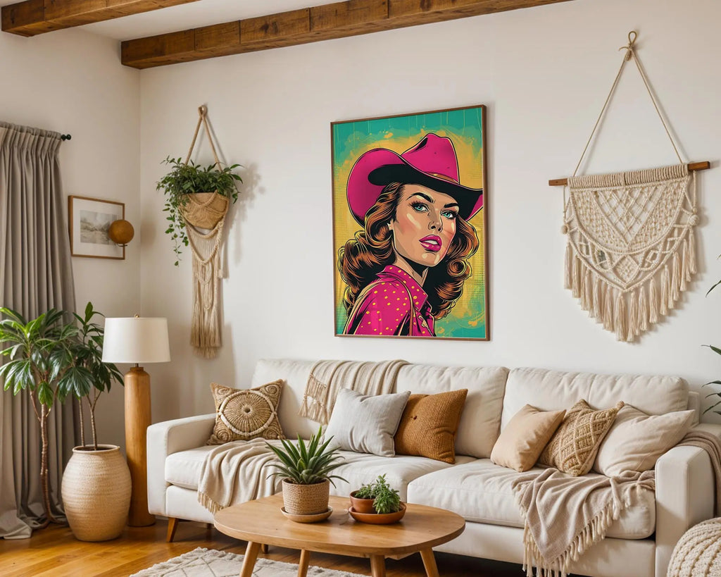Modern Pop Art | Retro Cowgirl  Print | Pink Western Comic wall art print, modern home decor, unframed artwork by Nomad & Nest