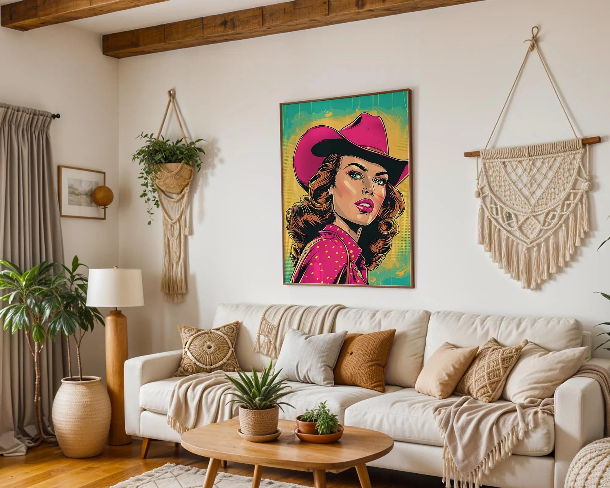 Modern Pop Art | Retro Cowgirl  Print | Pink Western Comic wall art print, modern home decor, unframed artwork by Nomad & Nest