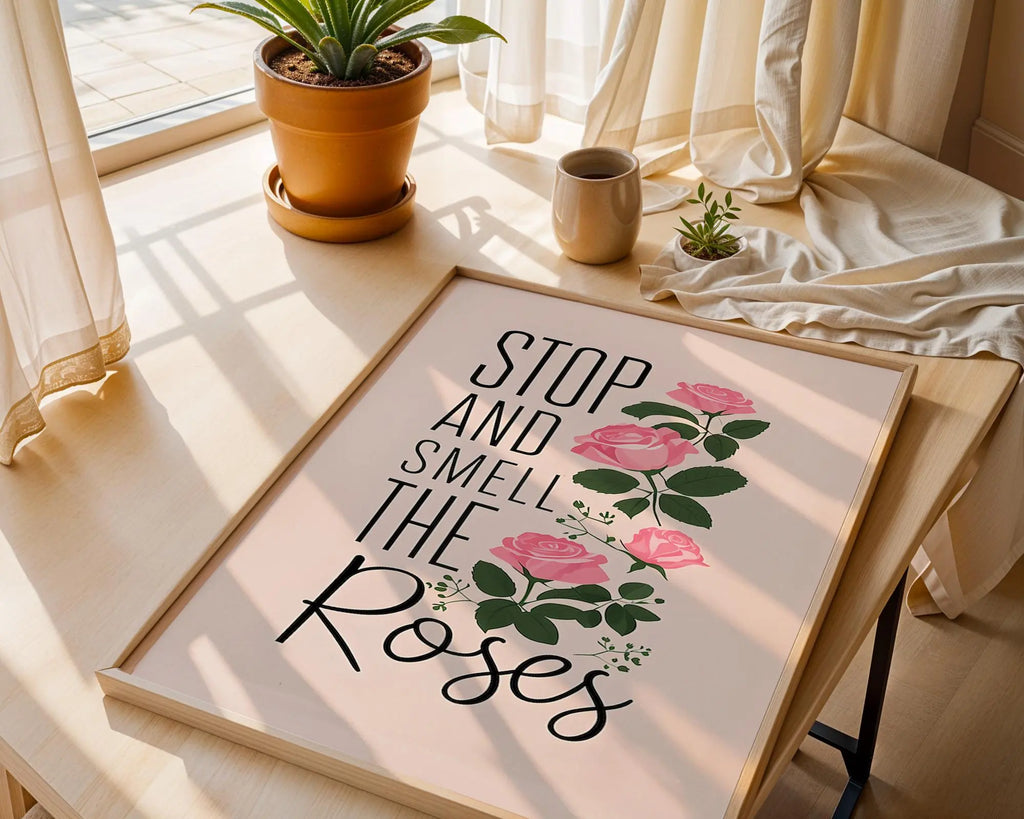 Positive Emotion | Stop and Smell the Roses Print | Floral Quote Wall Art | Mindfulness Home Decor wall art print, modern home decor, unframed artwork by Nomad & Nest