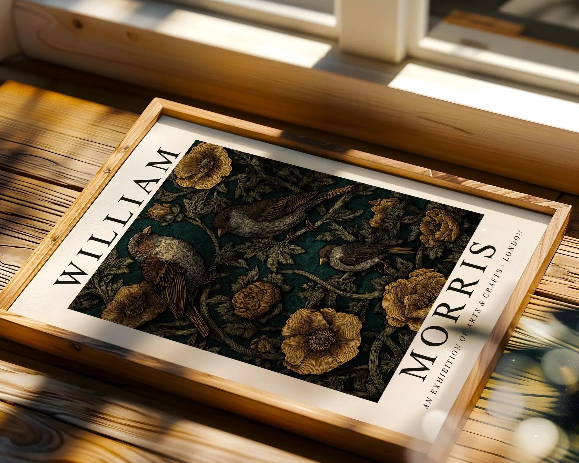 William Morris Print | Teal Floral Bird Botanical Art Poster wall art print, modern home decor, unframed artwork by Nomad & Nest
