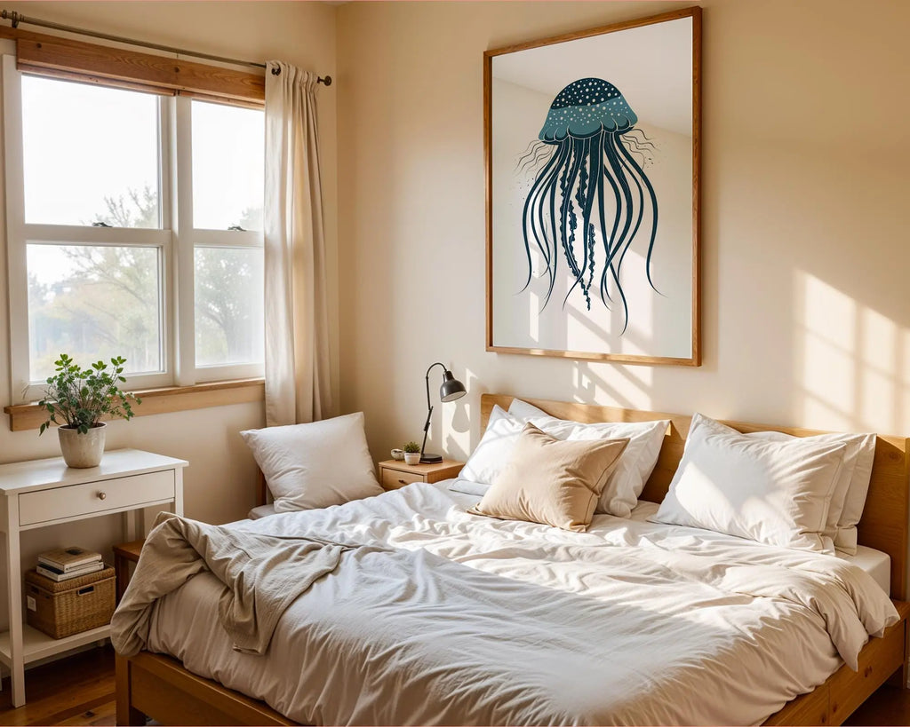 Blue Jellyfish Art Print, Deep Sea Nautical Wall Decor wall art print, modern home decor, unframed artwork by Nomad & Nest