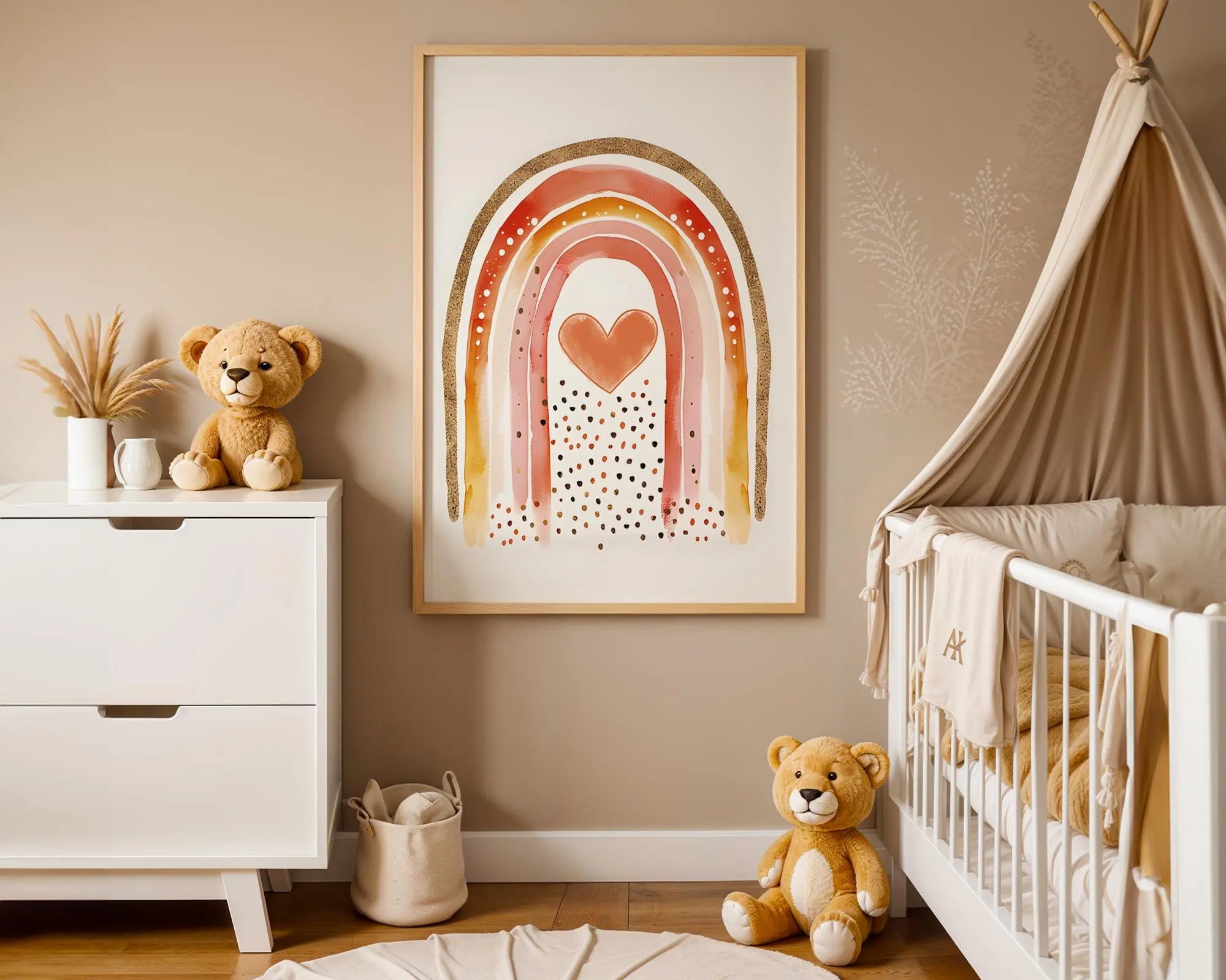 Playroom Ideas | Boho Rainbow Nursery Wall Art | Neutral Heart Baby Print wall art print, modern home decor, unframed artwork by Nomad & Nest