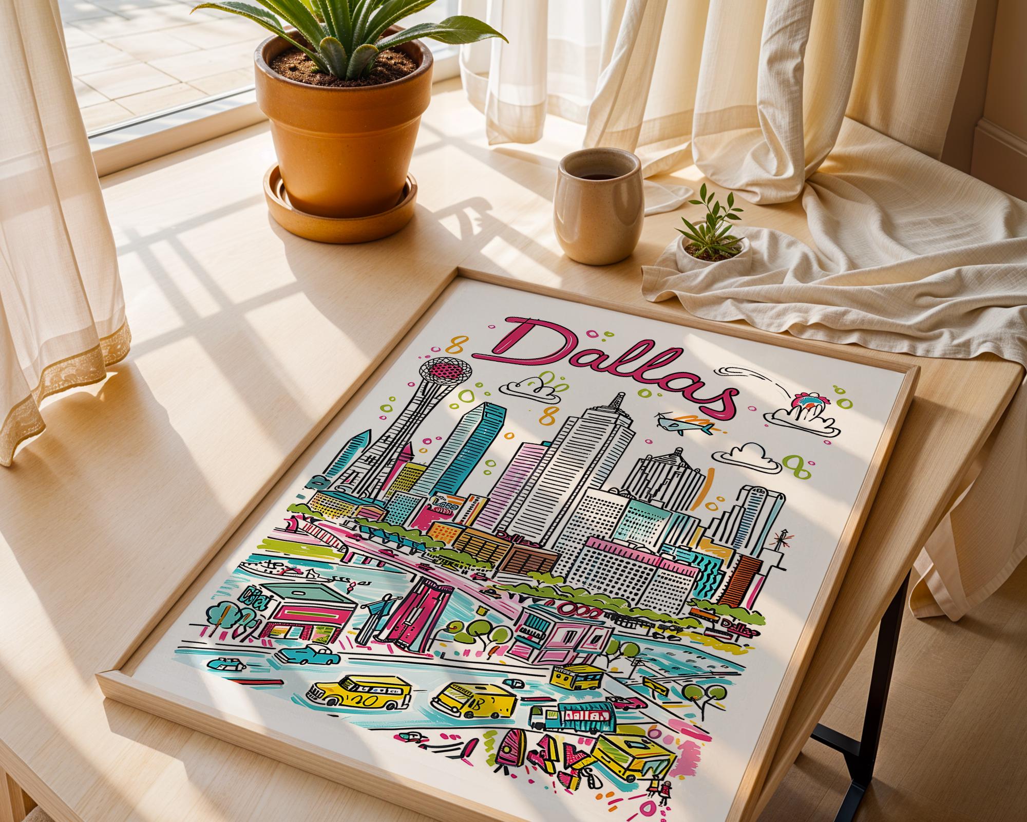 Dallas Texas Skyline Art Print | Colorful Cityscape Poster wall art print, modern home decor, unframed artwork by Nomad & Nest