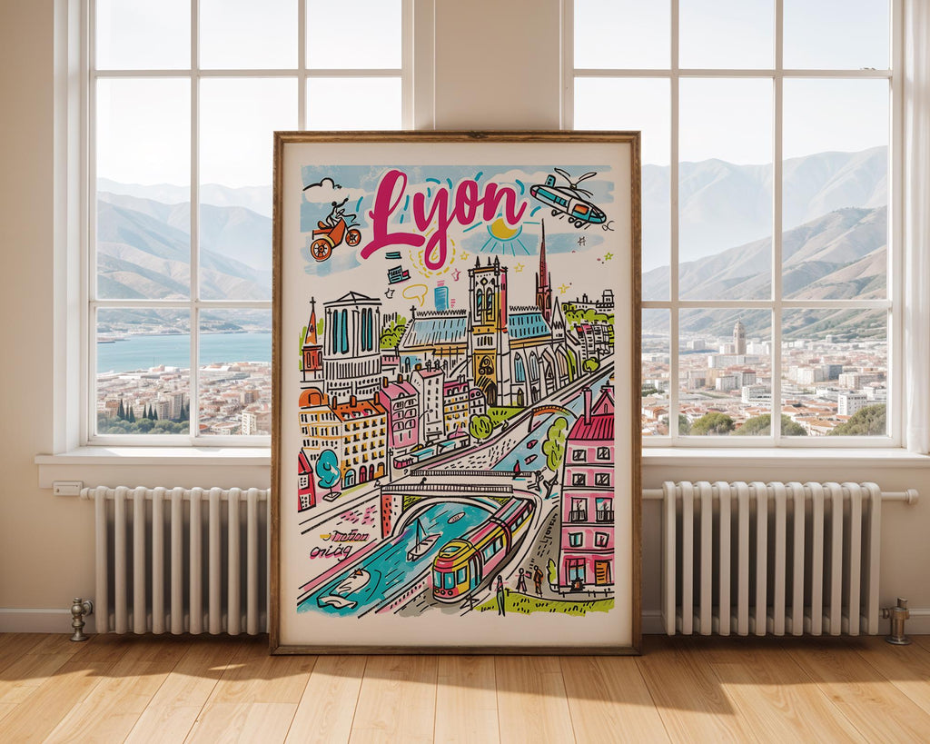 Lyon France City Poster | Colorful European Travel Print wall art print, modern home decor, unframed artwork by Nomad & Nest