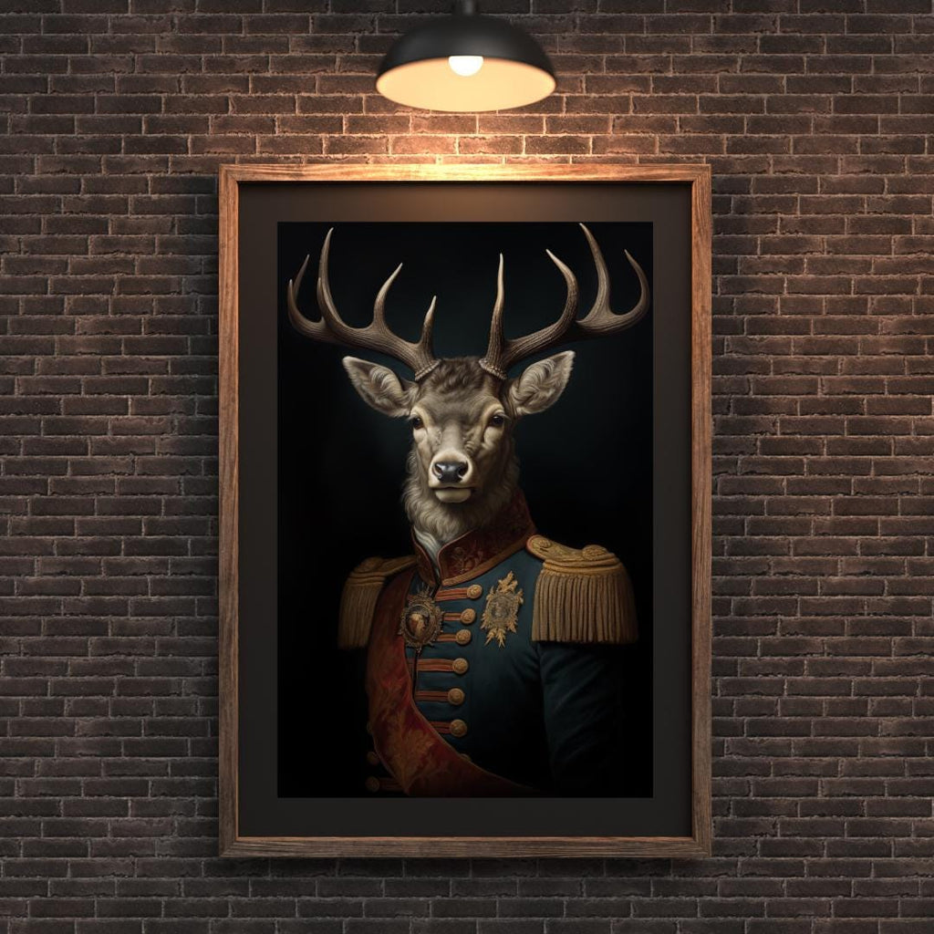Regal Stag Portrait | Military Uniform Animal Wall Art wall art print, modern home decor, unframed artwork by Nomad & Nest