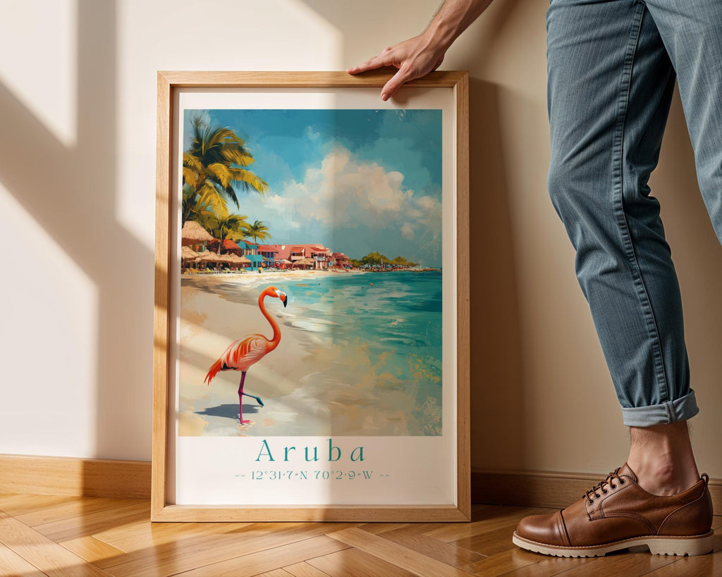 Aruba Flamingo Beach Print – Tropical Coastal Wall Art wall art print, modern home decor, unframed artwork by Nomad & Nest