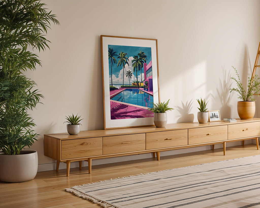 Modern Pop Art | Pink Poolside Palm Tree  Print | Modern Coastal Decor wall art print, modern home decor, unframed artwork by Nomad & Nest