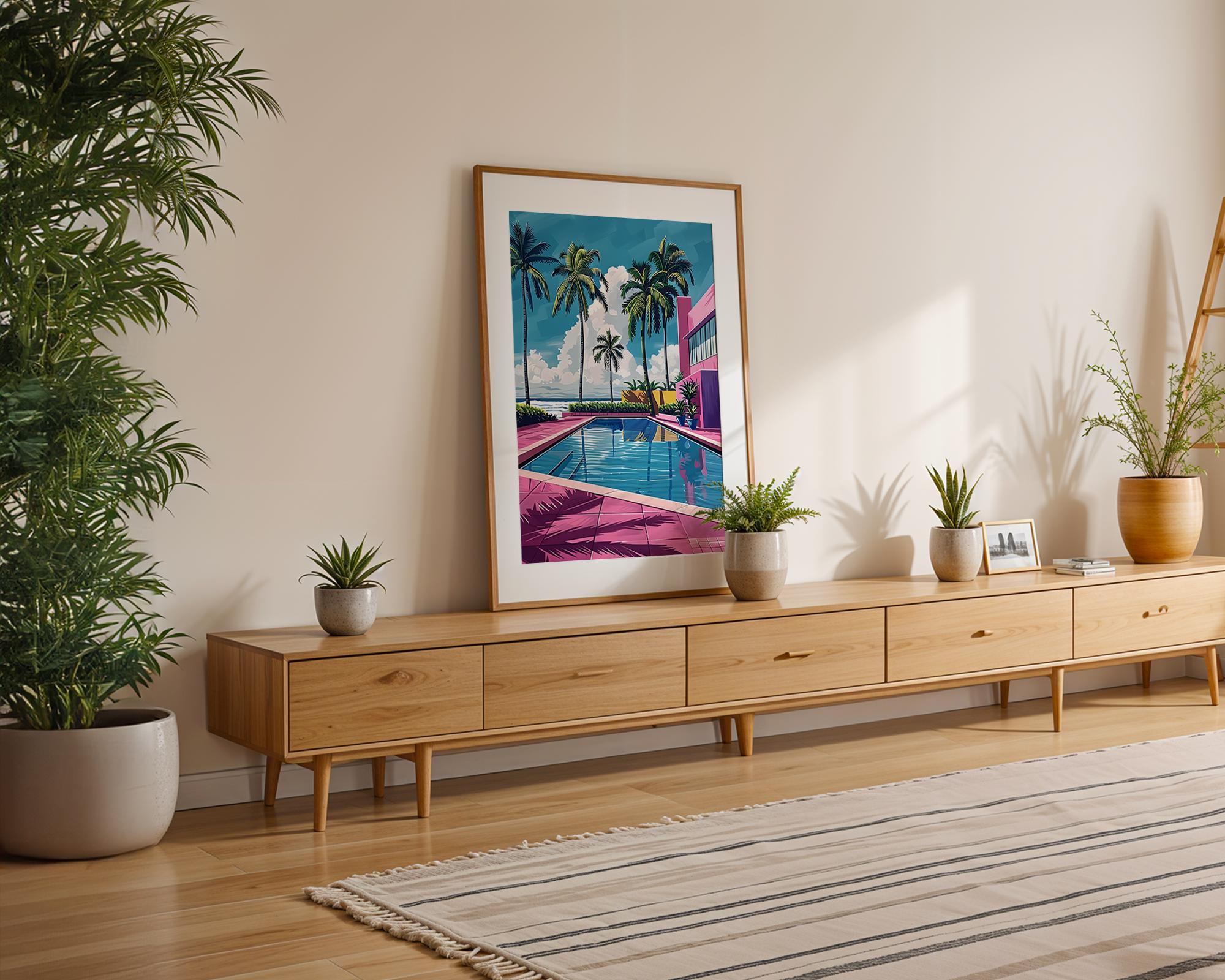 Modern Pop Art | Pink Poolside Palm Tree  Print | Modern Coastal Decor wall art print, modern home decor, unframed artwork by Nomad & Nest