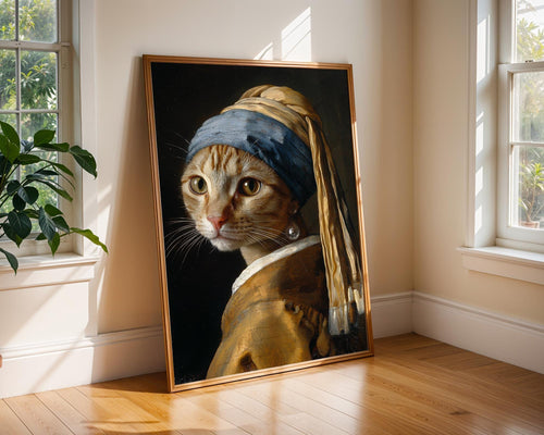 Cat Art Print | Girl with Pearl Earring Parody, Tabby Cat Wall Decor wall art print, modern home decor, unframed artwork by Nomad & Nest