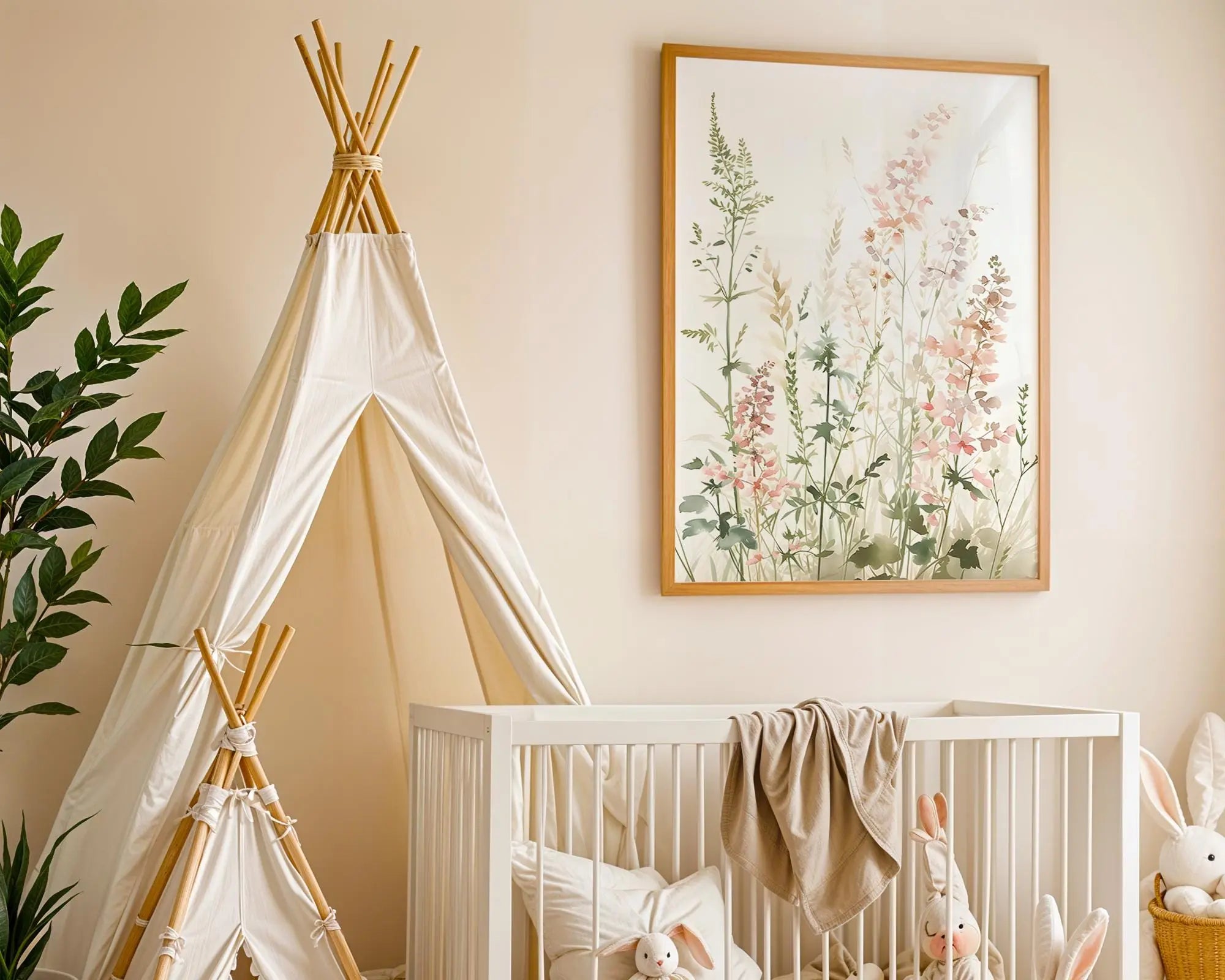 Playroom Ideas | Blush Meadow Nursery Print | Watercolour Floral Wall Art wall art print, modern home decor, unframed artwork by Nomad & Nest