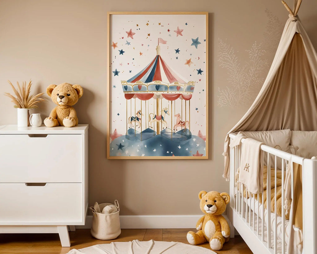 Playroom Ideas | Vintage Carousel Nursery Art | Storybook Circus Print wall art print, modern home decor, unframed artwork by Nomad & Nest