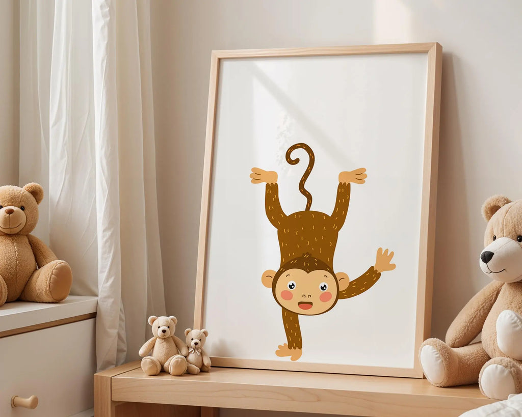 Playroom Ideas | Upside Down Monkey Nursery Wall Art | Fun Jungle Decor wall art print, modern home decor, unframed artwork by Nomad & Nest