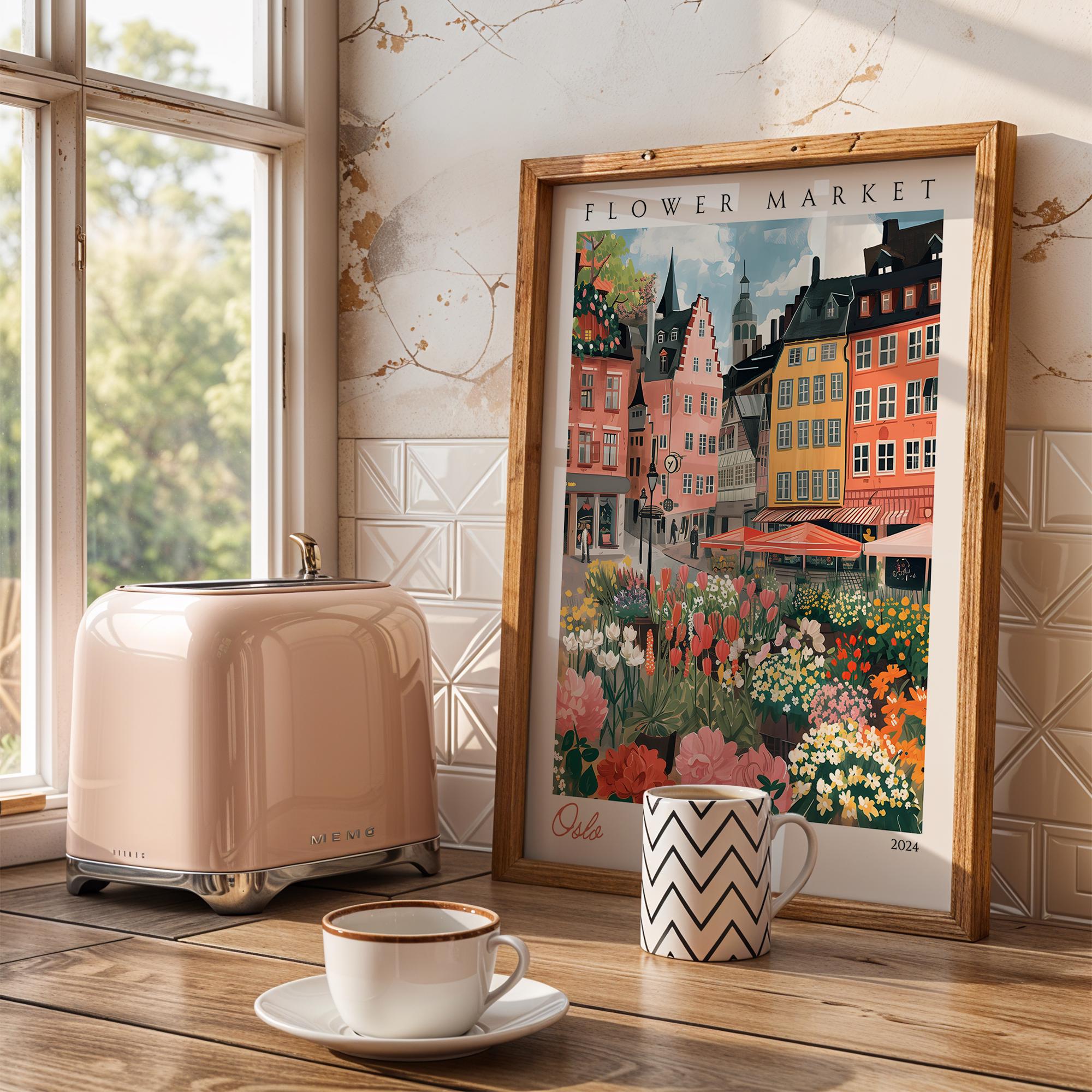 Oslo Flower Market Print | Scandinavian Cityscape Travel Poster wall art print, modern home decor, unframed artwork by Nomad & Nest