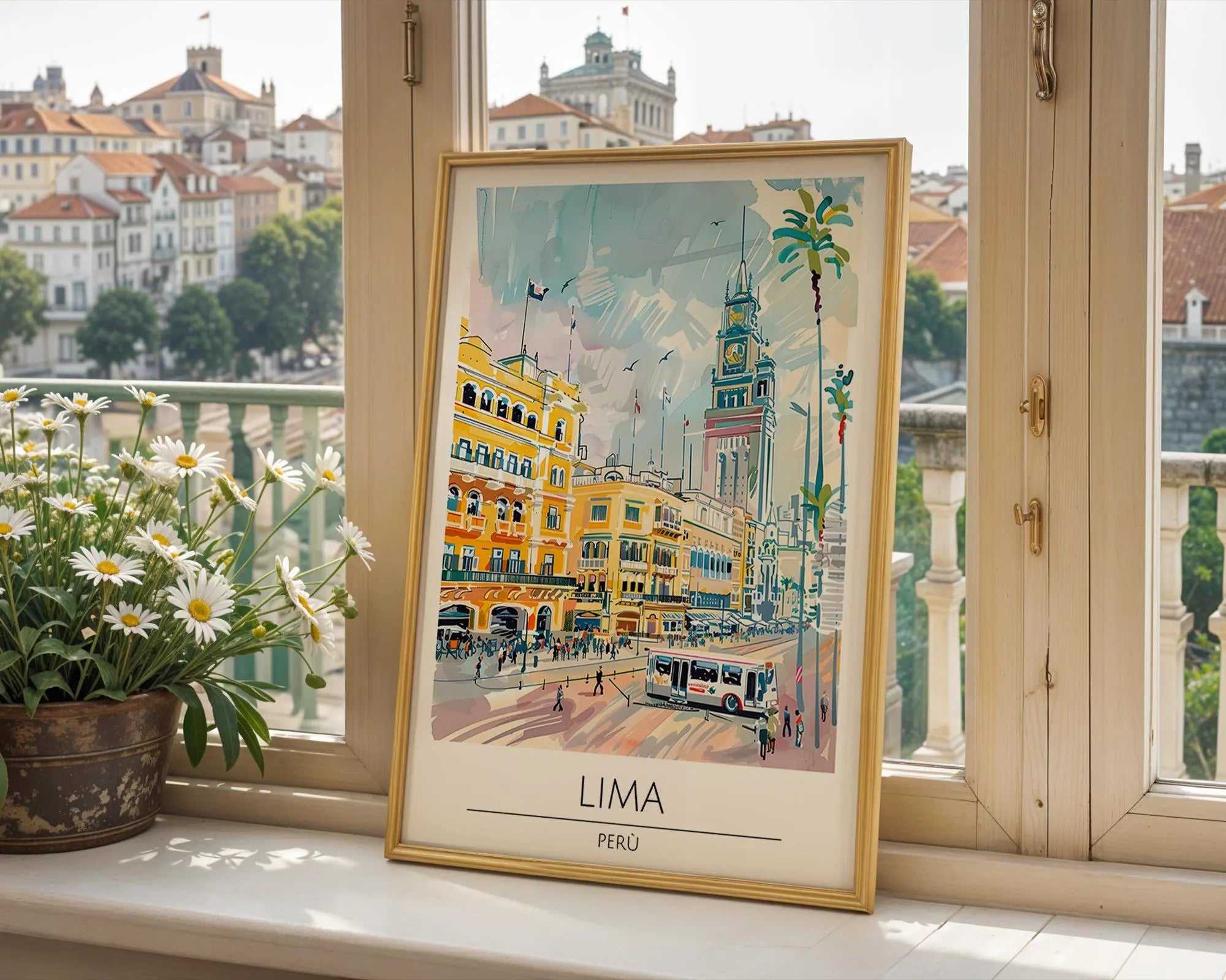 Lima Peru Travel Poster | Vintage Yellow Cityscape Art Print wall art print, modern home decor, unframed artwork by Nomad & Nest